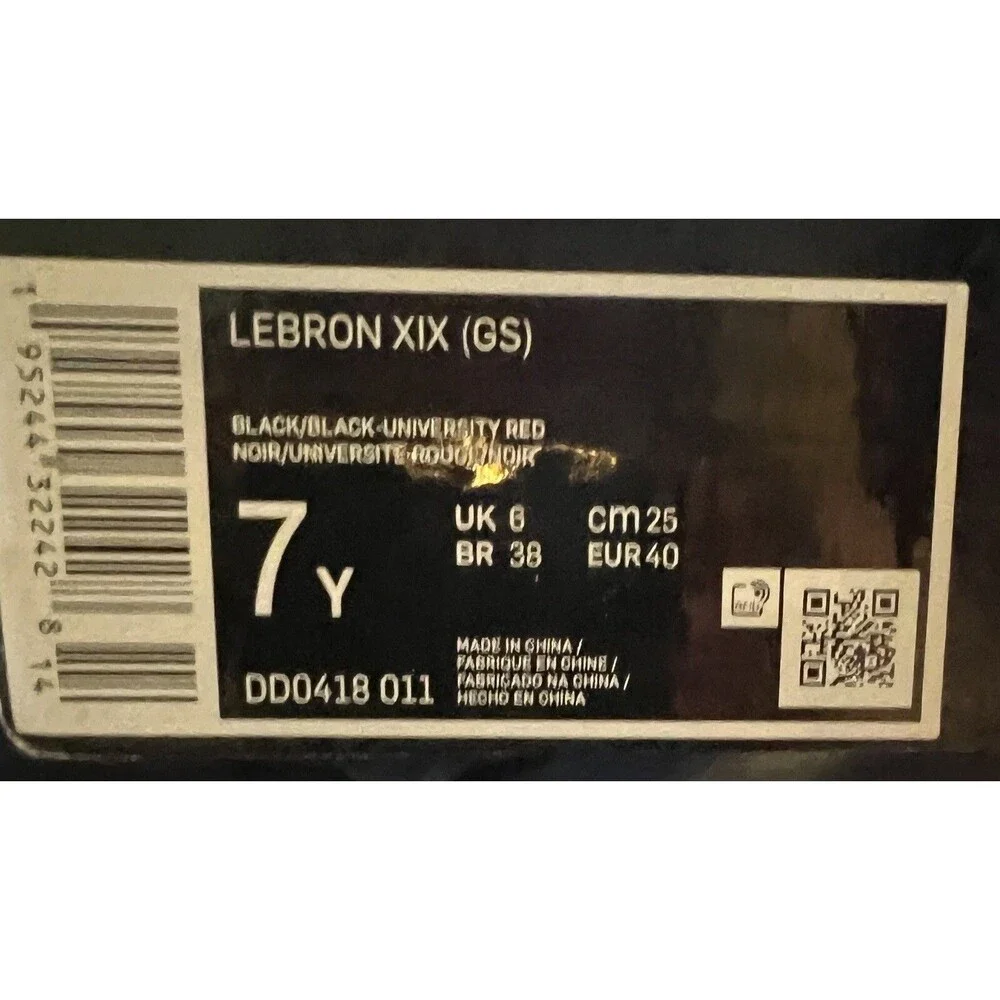 Nike LeBron Size 7Y Tennis Shoe - DD00418-011 Red Black slightly used
